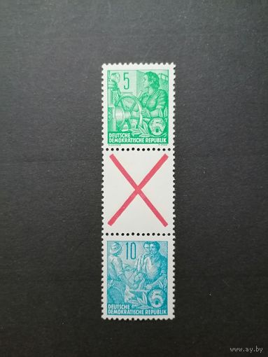 ГДР 1955 Сцепка вертикальная из марок стандарта "Пятилетка" (чистая**) SZ 1 Mi.406x+Z+453x каталог 9.00 евро