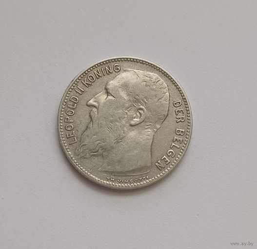 1 франк. 1909 г.835пр., Бельгия. Король Леопольд II.