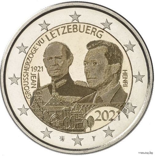 2 евро 2021 Люксембург 100 лет со дня рождения Великого Герцога UNC из ролла фото
