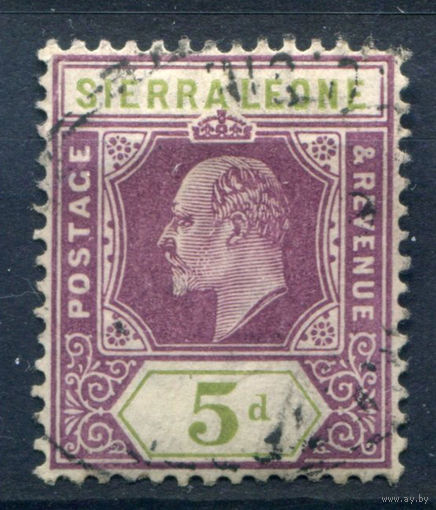 Британские колонии - Сьерра-Леоне - 1907/10г. - король Эдуард VII, 5 P - 1 марка - гашёная с клеем [Mi 75]. #4-B5-126-A-1