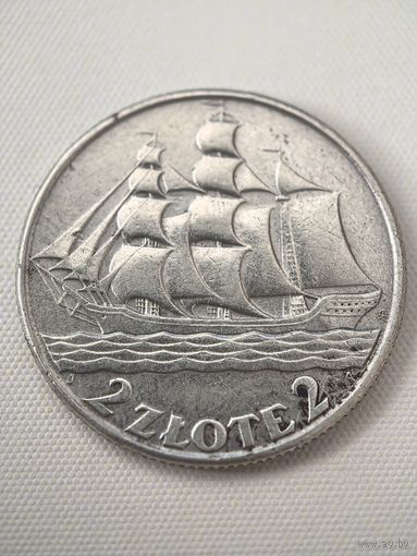 2 злотых 1936  год.  Польша, КОРАБЛИК.