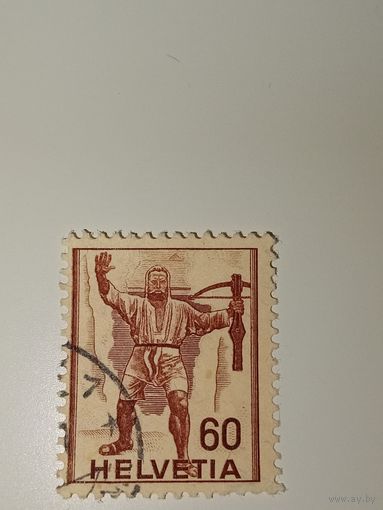 Марка Швейцария 1941 год Народный герой Швейцарии Вильгельм Телль с арбалетом.