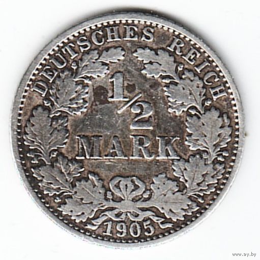 Германия 1/2 марки 1905 год А Ag _состояние VF