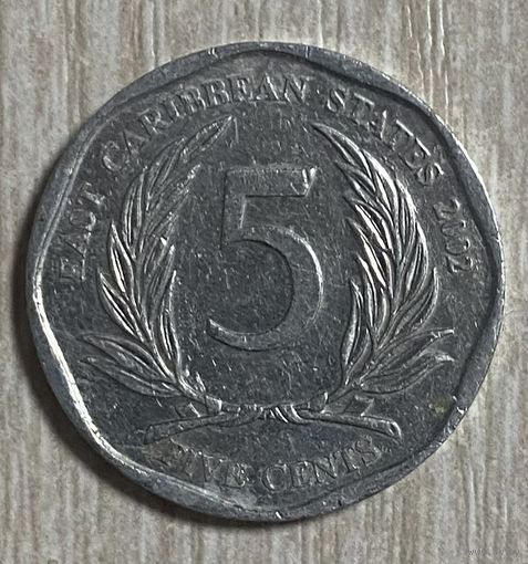 Монета 5 центов 2002 год. Восточные Карибы.