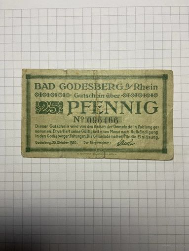 25 пфенигов (нотгельды) г. Германия.-2012