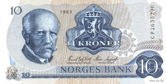 Норвегия 10 крон образца 1983 года UNC p36c