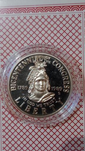 США 50 центов, 1/2 доллара 1989 конгресс США 200 лет