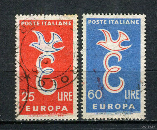 Италия - 1958 - Европа (C.E.P.T.) - буква E - [Mi. 1016-1017] - полная серия - 2 марки. Гашеные.  (LOT K22)