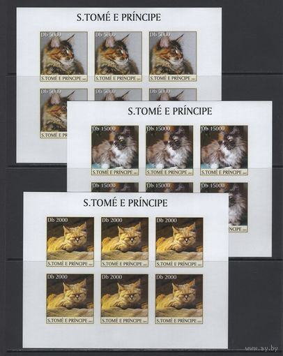 Фауна Кошки Сан-Томе и Принсипи 2003** Малые листы 3 шт Без перфорации