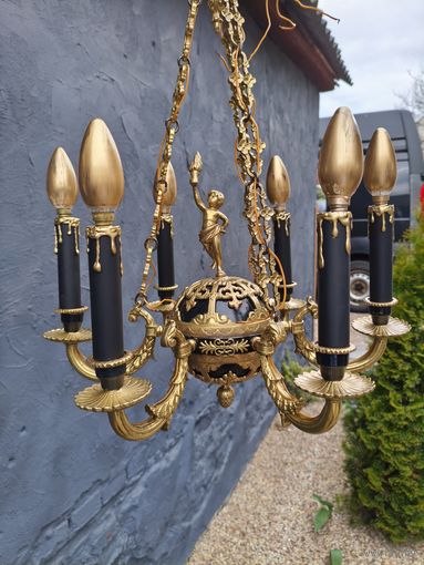 Винтажная Люстра Ампир, 6 рожков, Латунь (Литье) Франция Середина ХХ века.