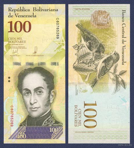 Венесуэла, 100000 боливаров 2017 г., P-100b (C, генерал Симон Боливар, американский чиж), UNC