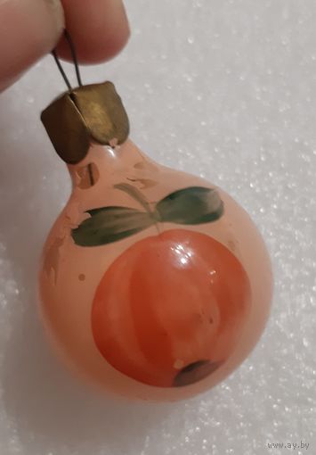 Игрушка ёлочная маленький Шарик с яблоком, стекло. СССР
