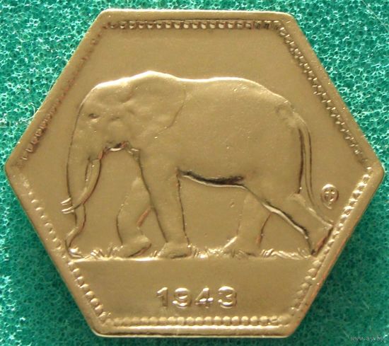 Бельгийское Конго. 2 франка 1943 год  KM#25  Нечастая!!! Тираж: 25.000.000 шт