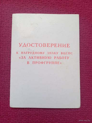 Удостоверение За активную работу в профгруппе 1982 г.