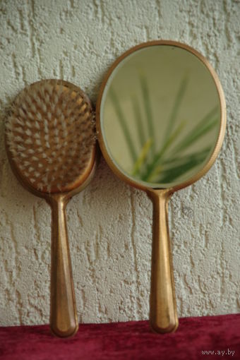 Зеркало + щетка  в медной оправе