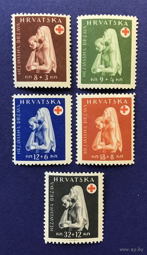 Независимое государство Хорватия (1941-1945). Благотворительный выпуск в поддержку организации "Красный Крест", 1943 г. Не полная серия. родной клей.