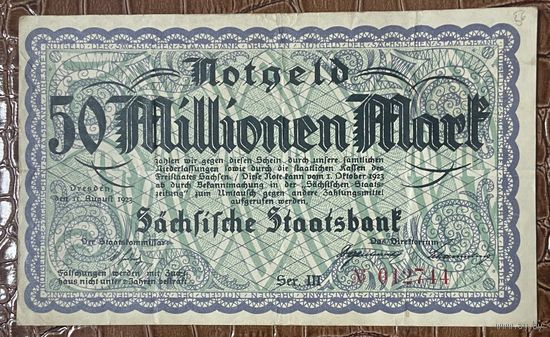 Банкнота 50 миллионов марок 1923 год. Дрезден. Веймарская республика