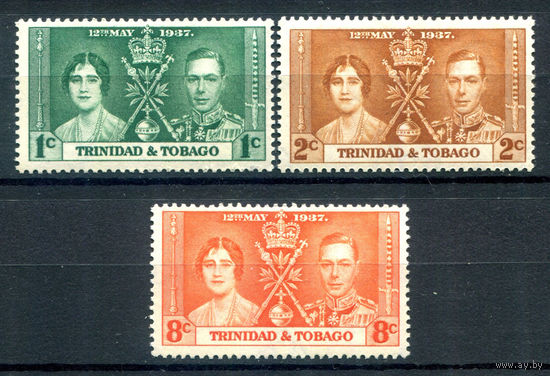 Британские колонии - Тринидад и Тобаго - 1937г. - коронация короля Георга VI и королевы Елизаветы - 3 марки - полная серия, MLH, MH [Mi 128-130]. #2-Bc-D-KS-6