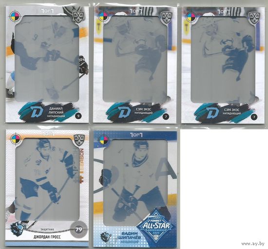 "Динамо" Минск / Даниил. Липский, Сэм Энэс, Вадим Шипачев, Джордан Гросс/  Лот / Печатные платы 5шт. / Тираж каждой  1/1 экз./ Коллекция "SeReal Карточки КХЛ 2024-2025. Неделя Звёзд Хоккея".