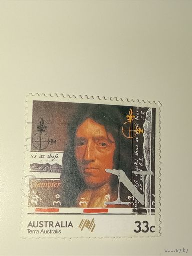 Австралия год 1985. портрет Дампира на фоне карт его экспедиций.