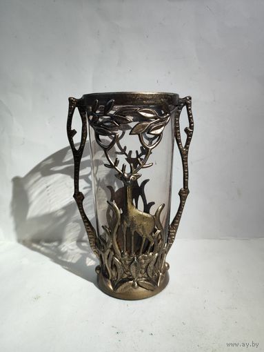 Ваза Олень.Дымчатое стекло.