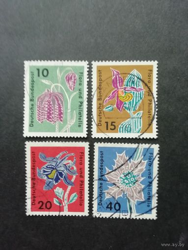 ФРГ 1963 Серия из четырех марок "Флора в филателии" (гашеные без клея) Мi.392-395 каталог 1.20 евро