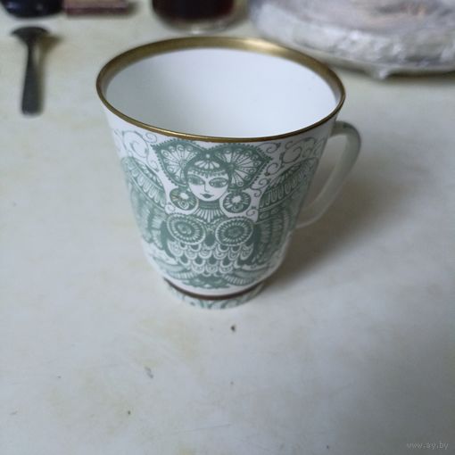 Редчайшая кофейная кружка Царь-птица Берегиня ЛФЗ форма Майская 1 сорт костяной фарфор