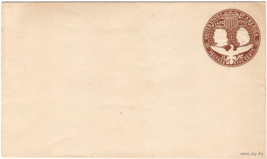 Почт. конверт, США, 1892 г., вод. знак