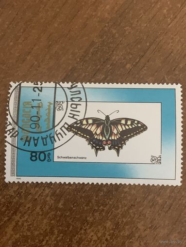 Монголия 1990. Мотыльки. Schwalbenschwanz. Марка из серии