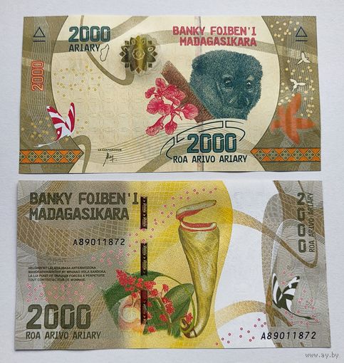 Мадагаскар, 2000 ариари 2017 г., P-101(1) (A, лемур), UNC