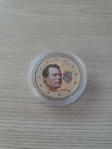 2 евро 2010 год, Люксембург Герб Люксембурга, ЦВЕТНАЯ в капсуле, UNC