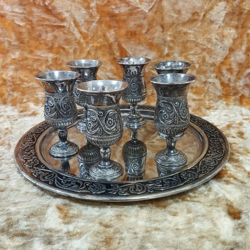 Рюмки на подносе (набор), альпака, тяжёлые. Европа