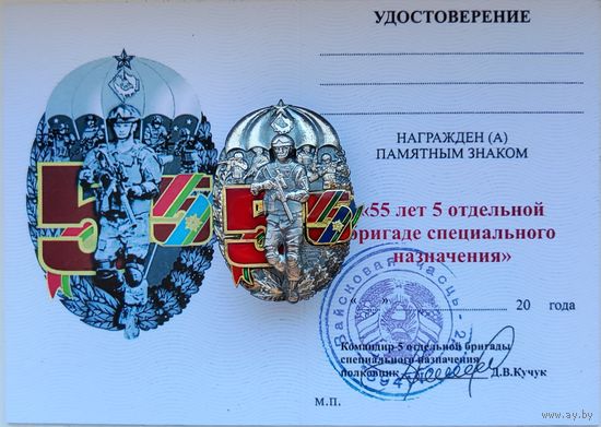 Юбилейный знак 55 лет 5 бригаде специального назначения