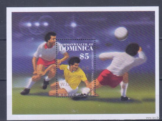 [2485] Доминика 1986. Спорт.Футбол.Чемпионат мира. БЛОК С НАДПЕЧАТКОЙ. MNH. Кат.11 е.
