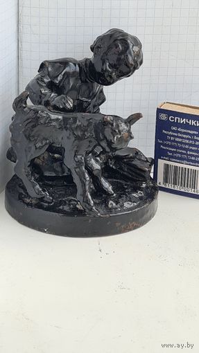 С 1 рубля ! Статуэтка дети детство Девочка школьница  и козлёнок СССР СЧЛЗ касли куса чугунное литьё