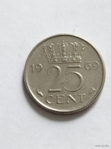 Нидерланды 25 центов 1969