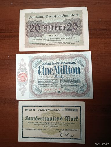 3 банкноты старой Германии