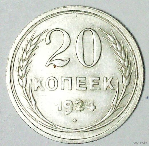 РАСПРОДАЖА!!! - СССР 20 копеек 1924 год  (серебро)