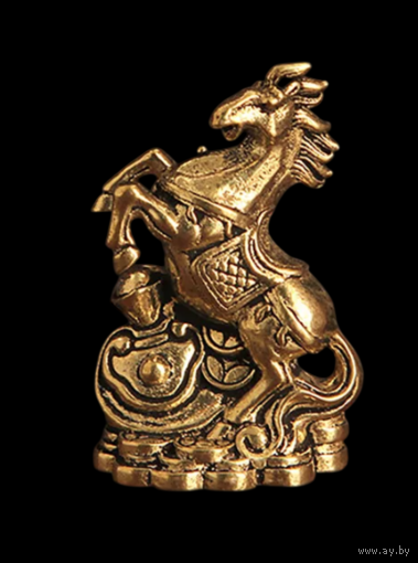 Статуэтка миниатюра Конь с денежным мешком и монетами на дыбах Бронза