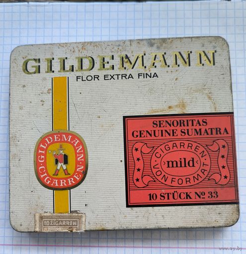 Антикварная жестяная коробка сигар Gildemann, Германия, 1940-1950-е гг.