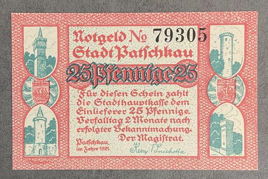 Нотгельд ПАТЧКАУ 25 пфеннигов 1921 год. Веймарская республика
