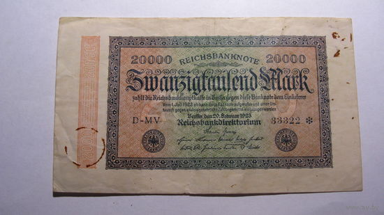 Германия Ro84a . 20000 марок 1923  ( 5 цифр в номере ) РЕДКОСТЬ
