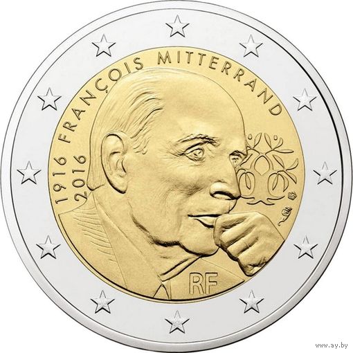 2 евро 2016 Франция Миттеран UNC из ролла