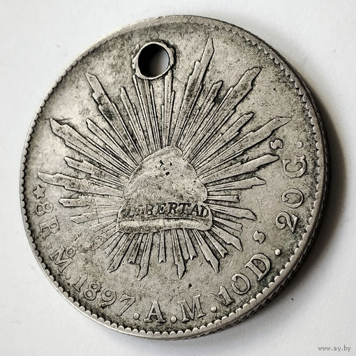 8 реалов 1897 г. Мексика. Мо. A.M. Серебро 0.900