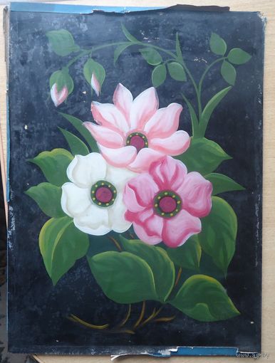 Панно картина на стекле старая