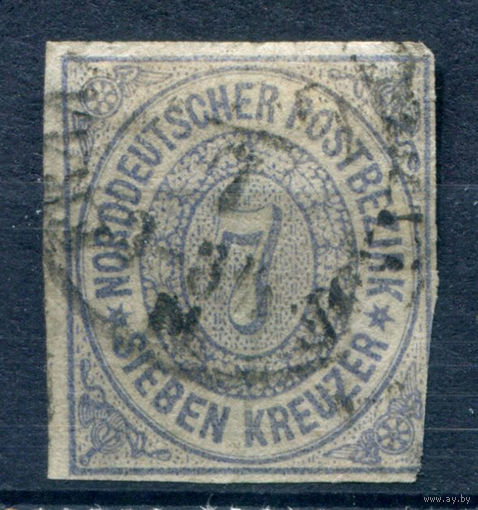 Северогерманский союз - 1868г. - 7 Kr - 1 марка - гашёная [Mi 10]. #1-Wu-6-A-1