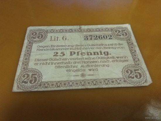 Нотгельд 25 пфеннигов 1920 года Ганновер