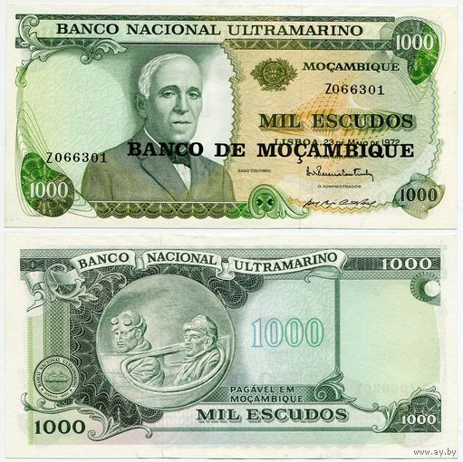 Мозамбик. 1000 эскудо (образца 1972 года, надпечатка 1976 года, P119, aUNC)