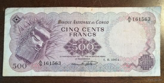 Конго 500 франков 1964 г.,