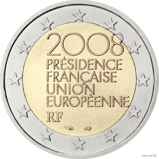 2 евро 2008 Франция  Председательство в ЕС  UNC из ролла